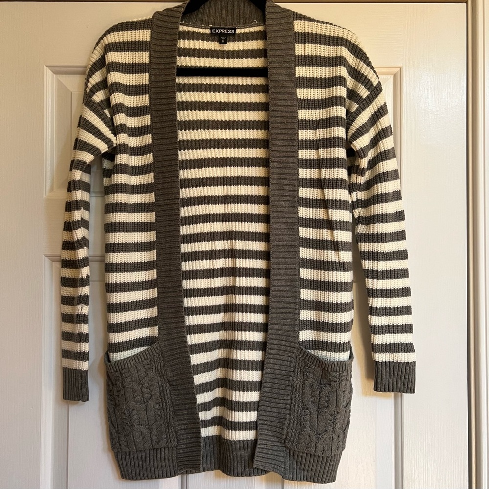 Gray and White Express Sweater